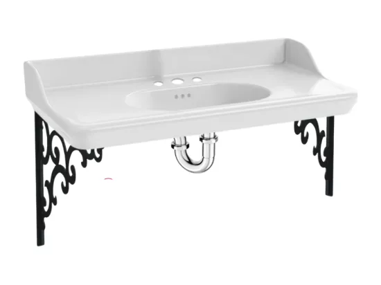 Plan vasque suspendu 3 trous JACOB DELAFON Cléo 1889 avec équerres métal noir + siphon chromé