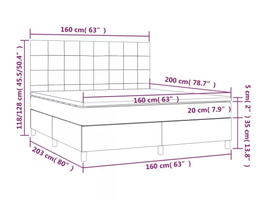 Sommier tapissier avec matelas et LED Crème 160x200 cm Tissu