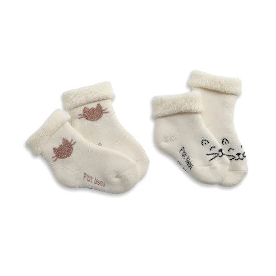 Lot de 2 paires de chaussettes   Moustache Chat et Cœur        de               P'tit bisou