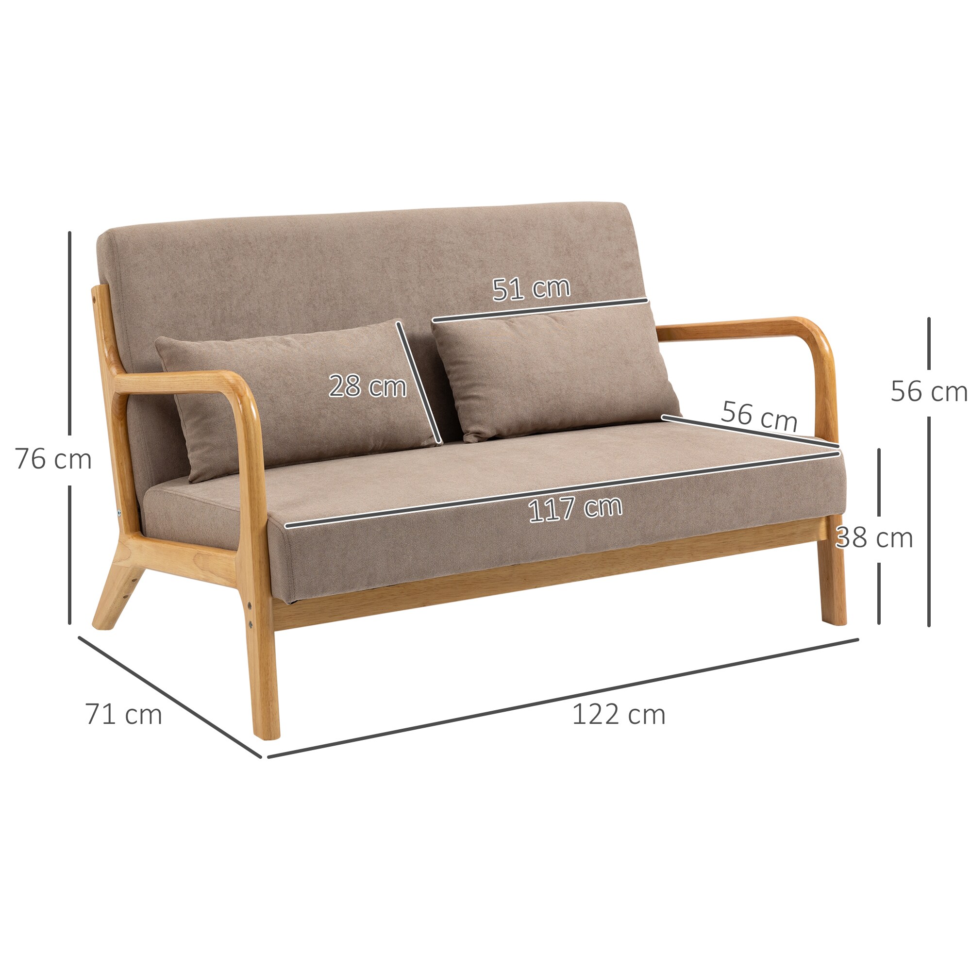 HOMCOM 2-Sitzer Sofa mit Rückenkissen grau 122L x 71B x 76H cm