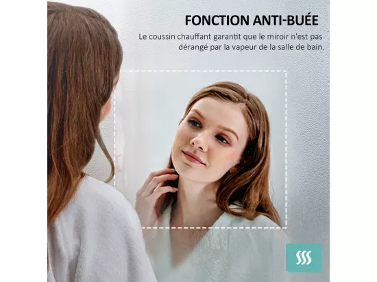 EMKE Miroir lumineux salle de bain 70x50cm, Miroir LED avec Interrupteur à bouton, Anti-buée, Miroir avec éclairage lumière Blanche Froide/Chaude