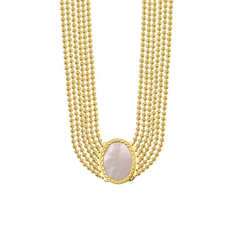 Collier Argent Jacky Chaine Boule Doré Pierre Nacre Blanche