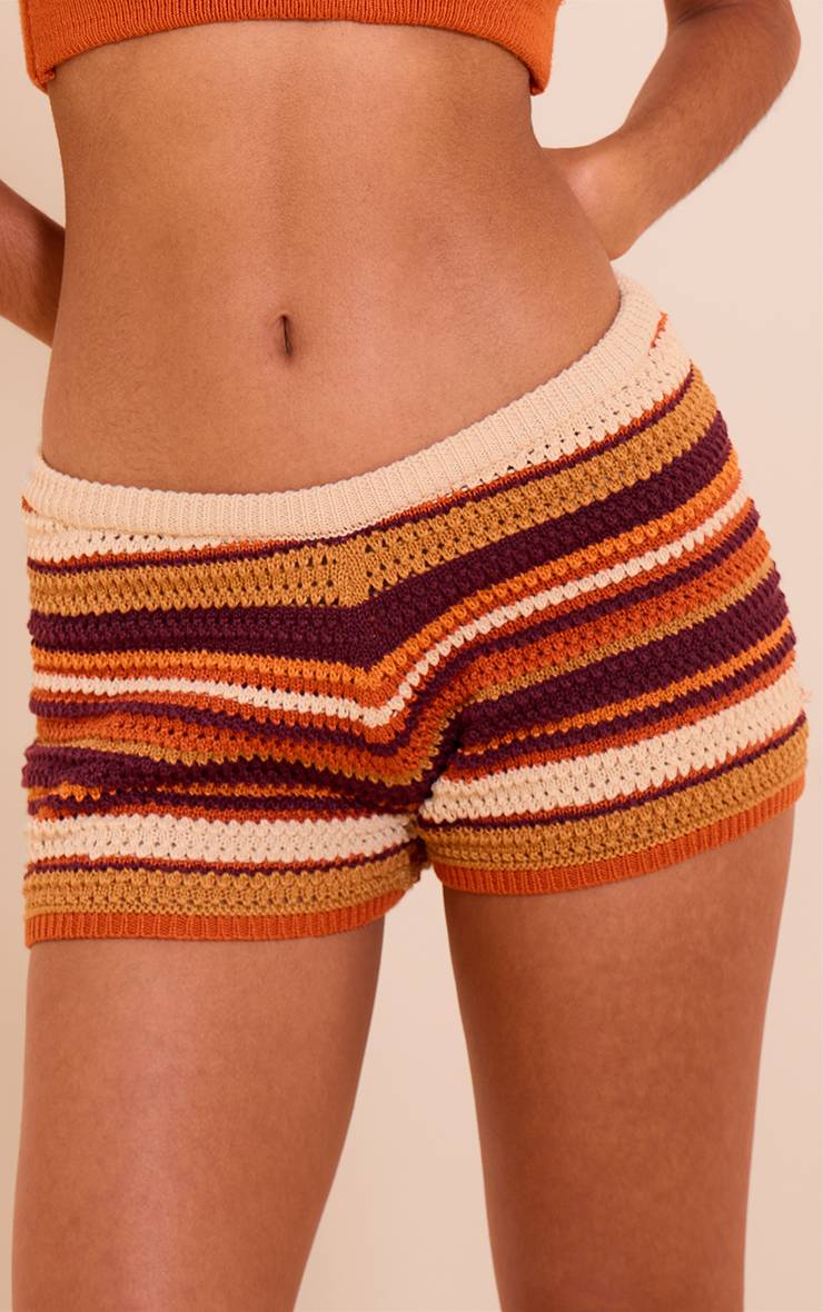 Orange Short Hotpant Rayé En Maille Petite