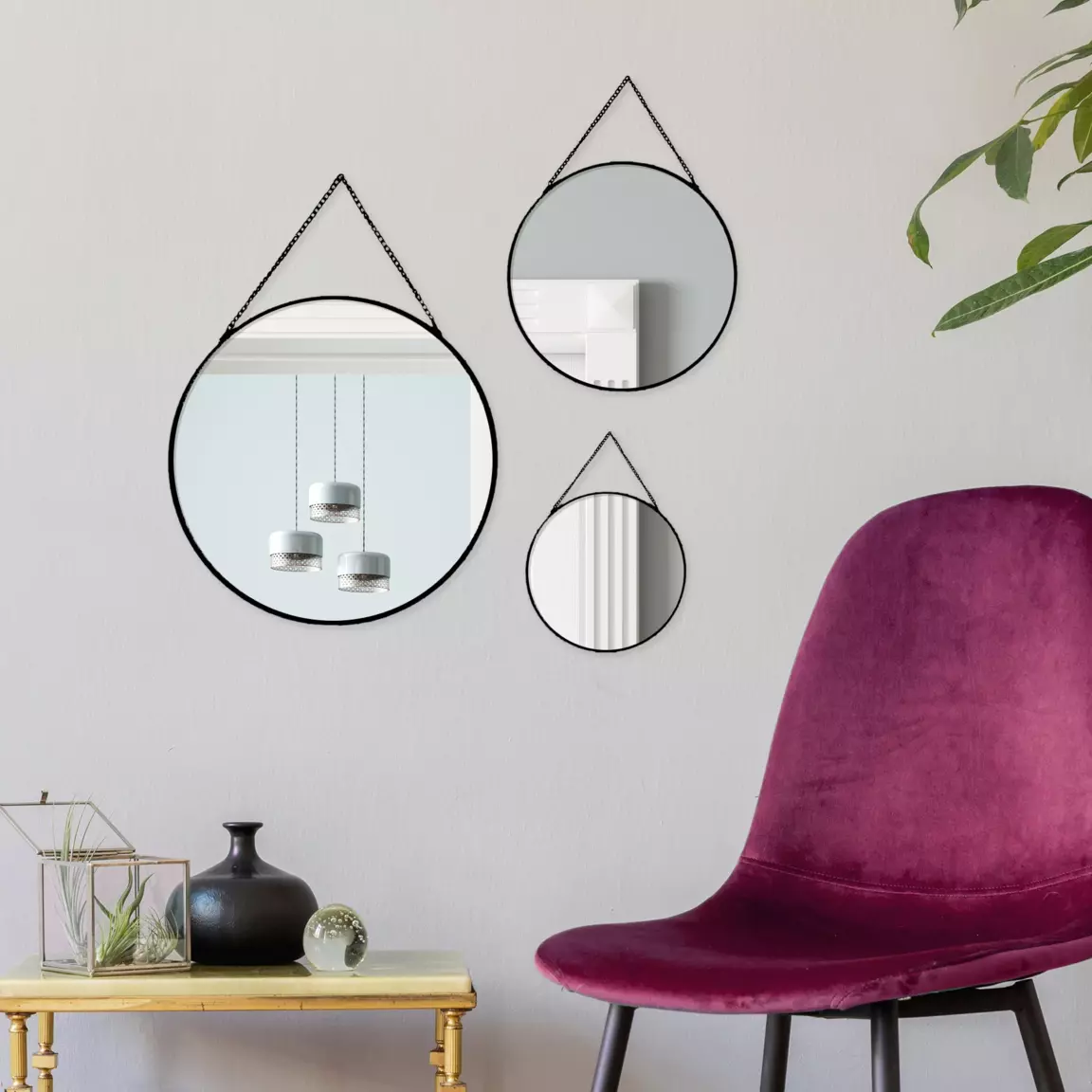 Lot de 3 miroirs en métal (D29 cm) Ovalia Noir