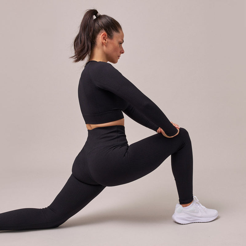 Gerippte Leggings aus recyceltem Polyamid Schwarz