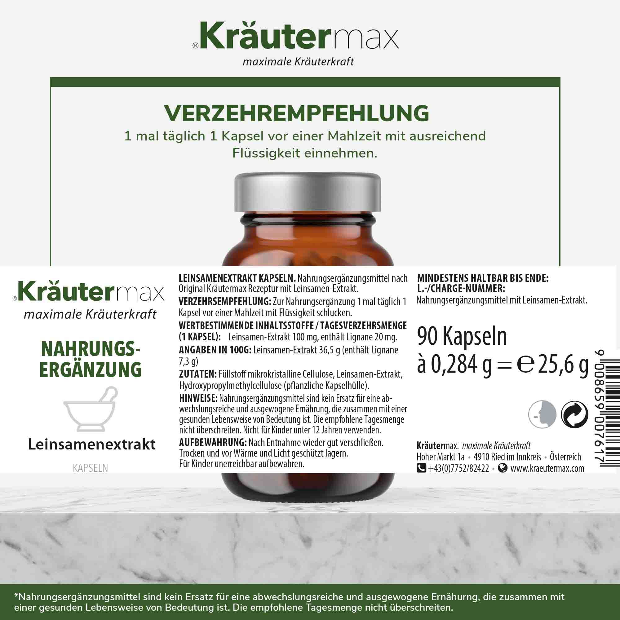 Kräutermax Leinsamenextrakt 100 mg Kapseln