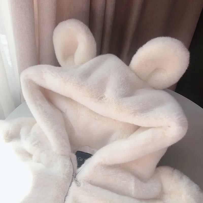 Acoustic Rain - Effen Bear Ear Hood Imitatiebont Ritsjack