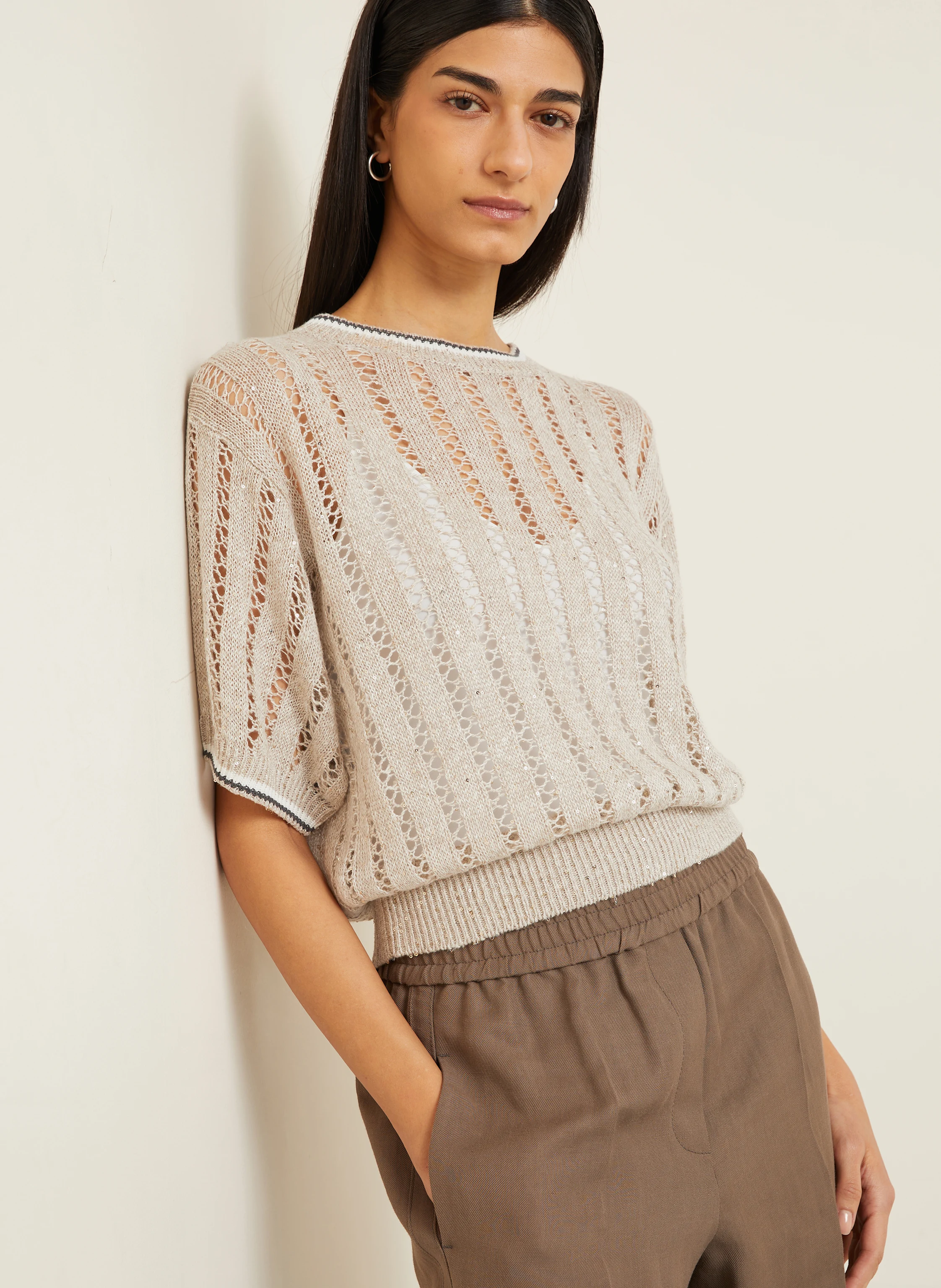 BRUNELLO CUCINELLI Strickshirt aus Leinen mit Pailletten