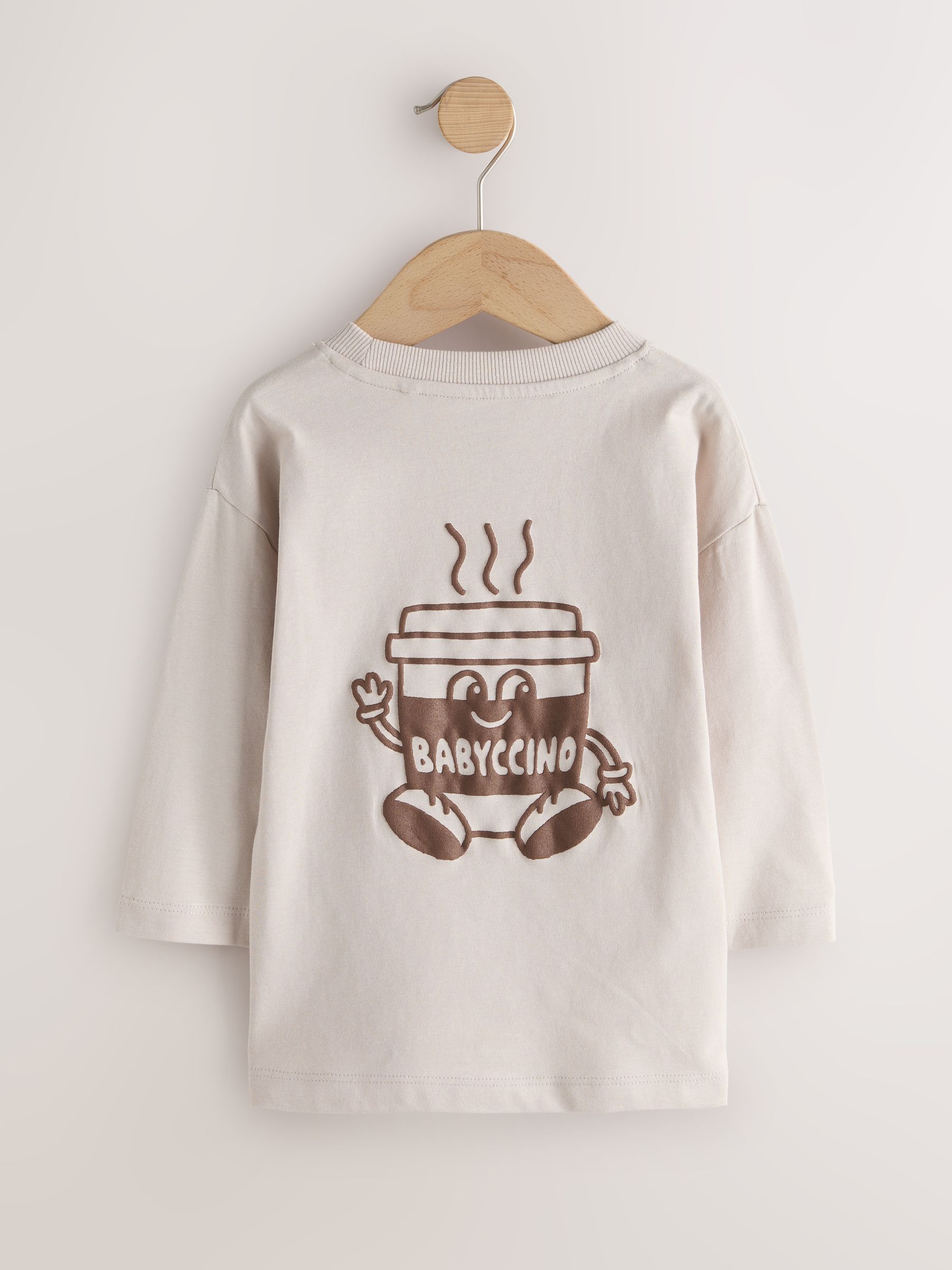 Stone Neutral Babyccino - T-shirt met lange mouwen en print op de rug (3mnd -8jr)
