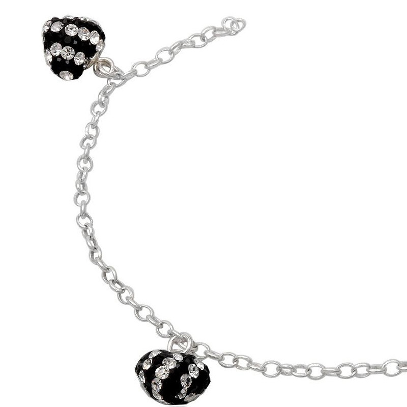 Bracelet C?urs en Cristal Noir et Blanc et Argent 925