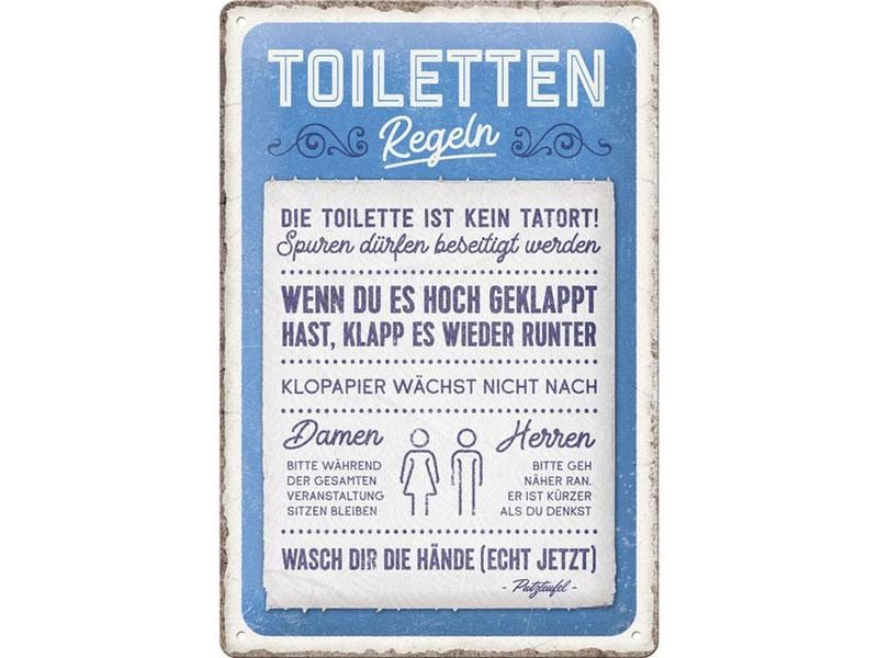 Nostalgic Art Schild Toiletten-Regeln 20 x 30 cm, Metall Blechschild im Retro Design