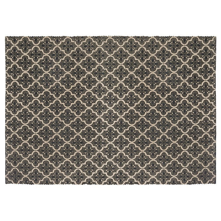 Tapis à franges imprimé Atmosphera coton gris L.90 x l.60 cm