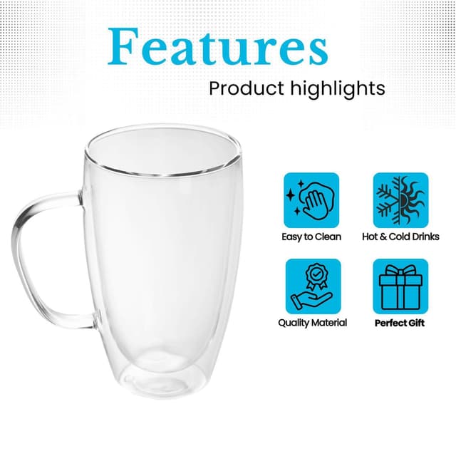 2x Kaffekop Krus Termoglas 400-500ml Tekop Kaffeglas