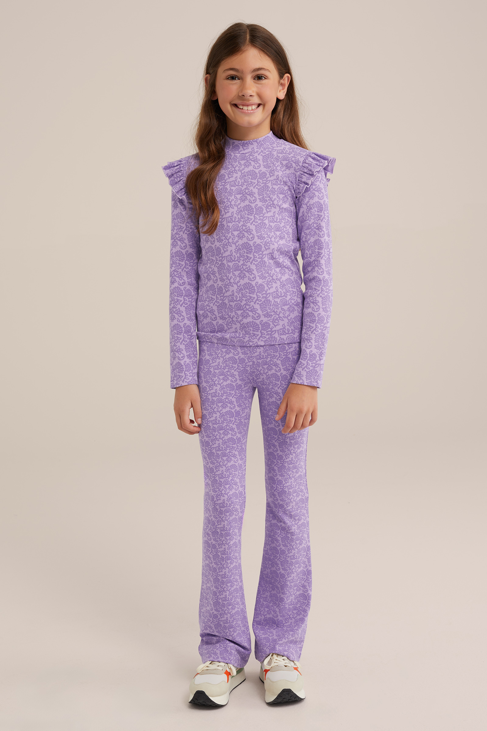 Meisjes flared legging met dessin WE Fashion Lila