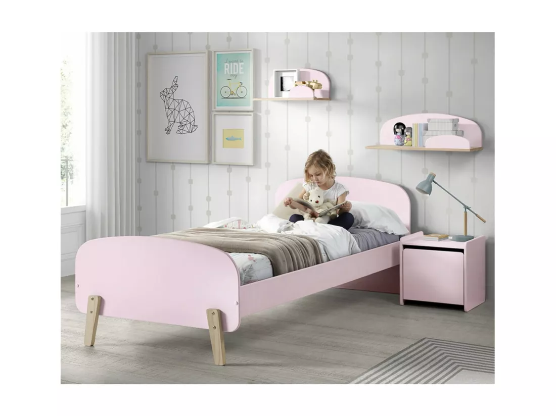 BODHI PINK - Lit 90x200cm + Chevet + Coffre à Jouets