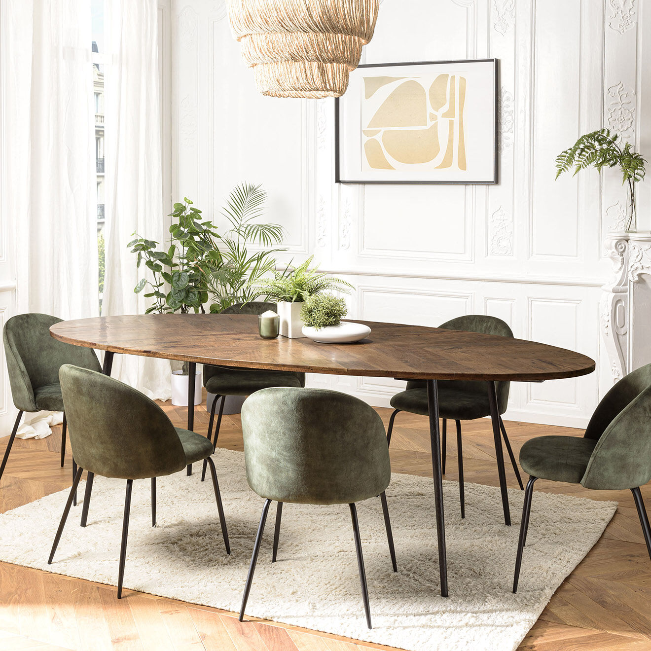 Macabane Table à manger ovale plateau chevrons Kiara bois - 240x109x78 cm