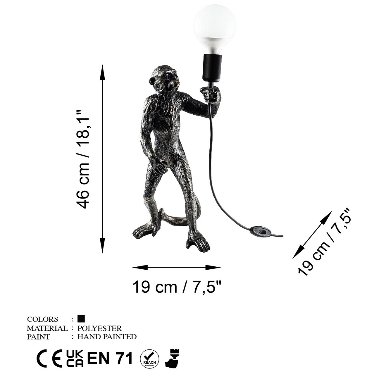 Sheen Lampe de table Singe noire - 19x46x19 cm