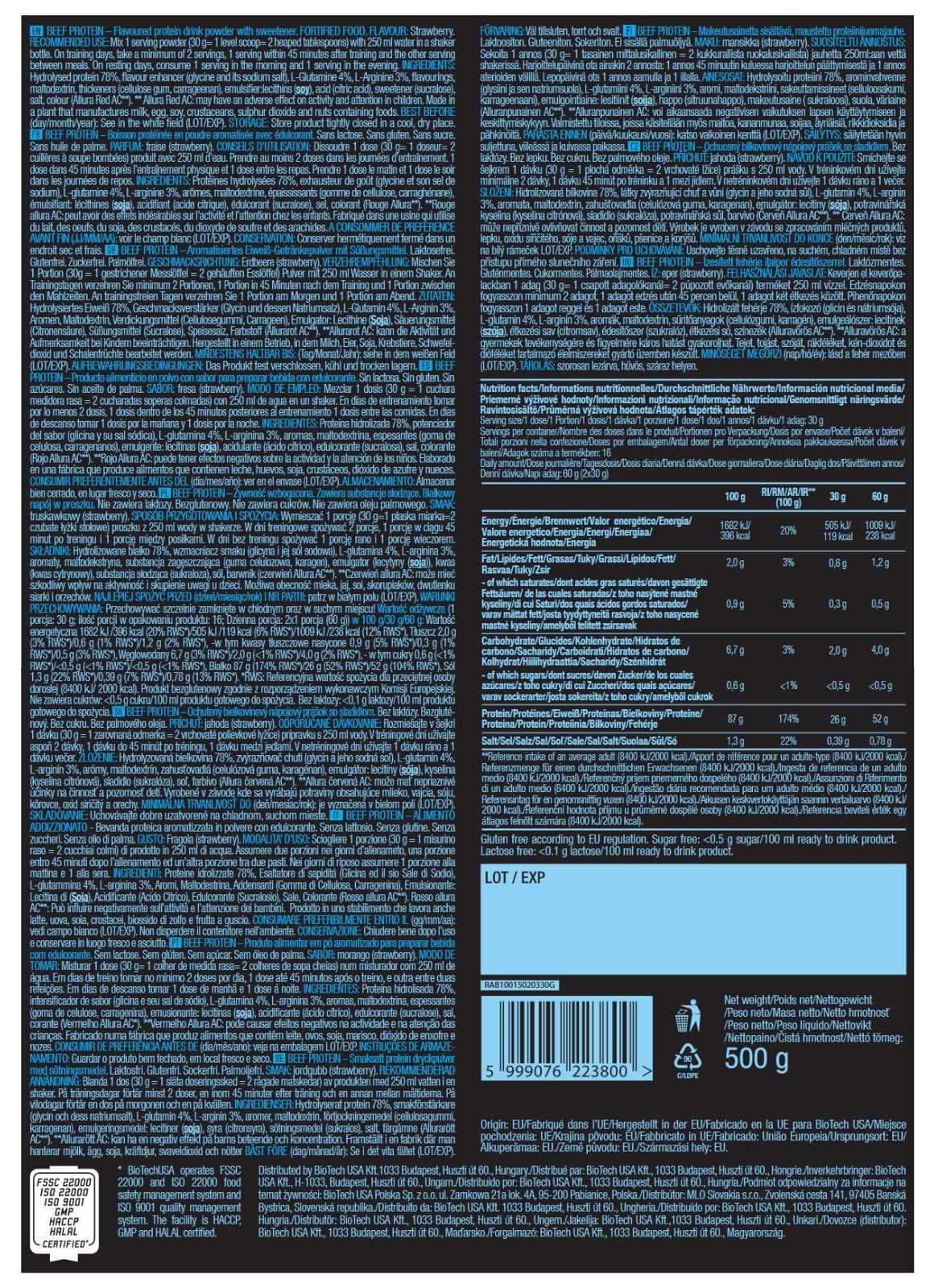 Proteína de carne bovina Biotech USA 500g