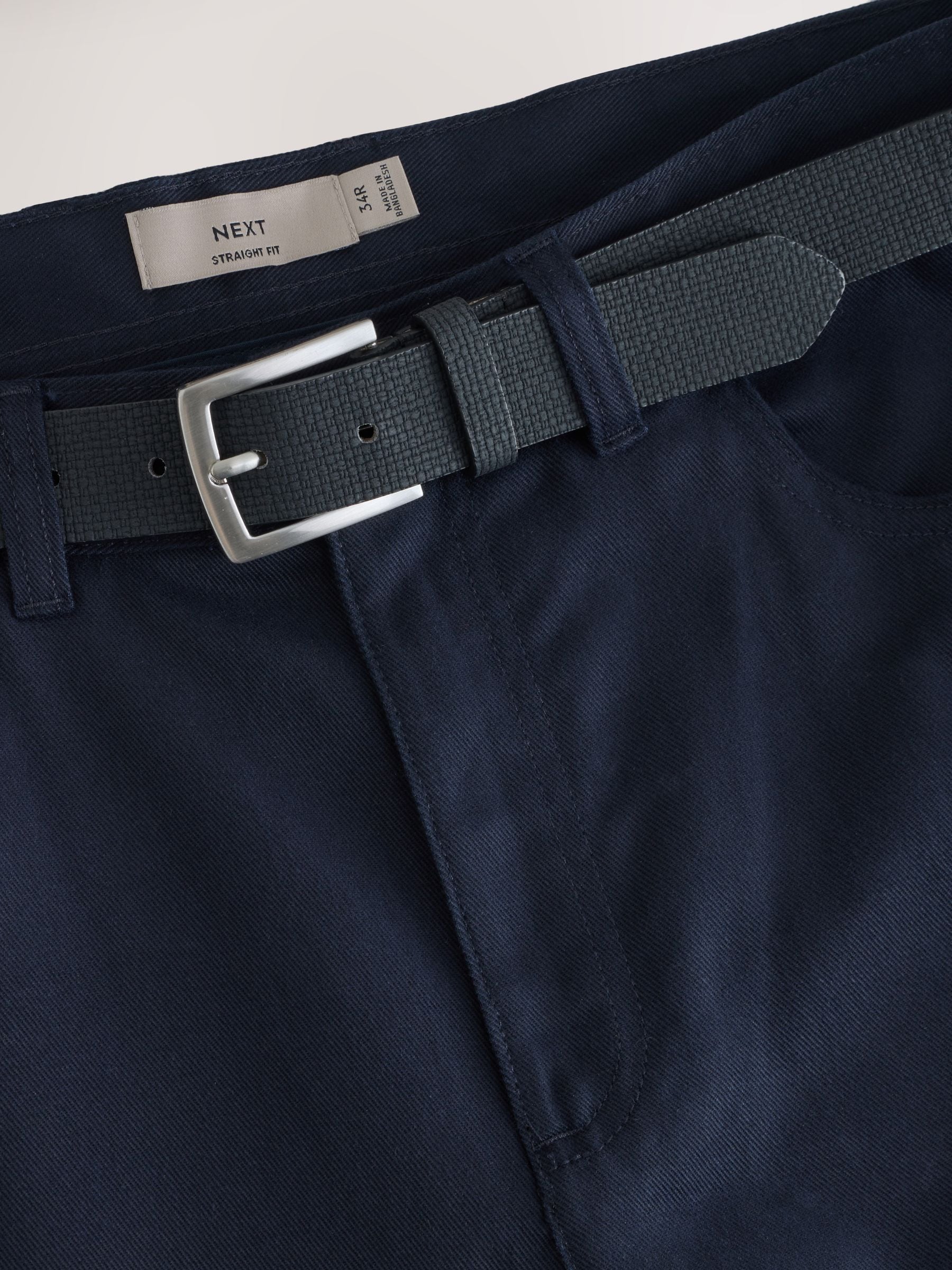 Donkerblauw - Straight fit - Smart Brushed Cotton TENCEL™ Lyocell Blend Chinos With Belt
