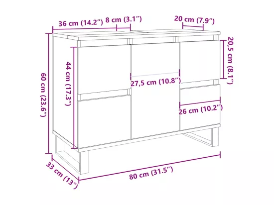 Armoire de salle de bain vieux bois 80x33x60 cm bois ingénierie