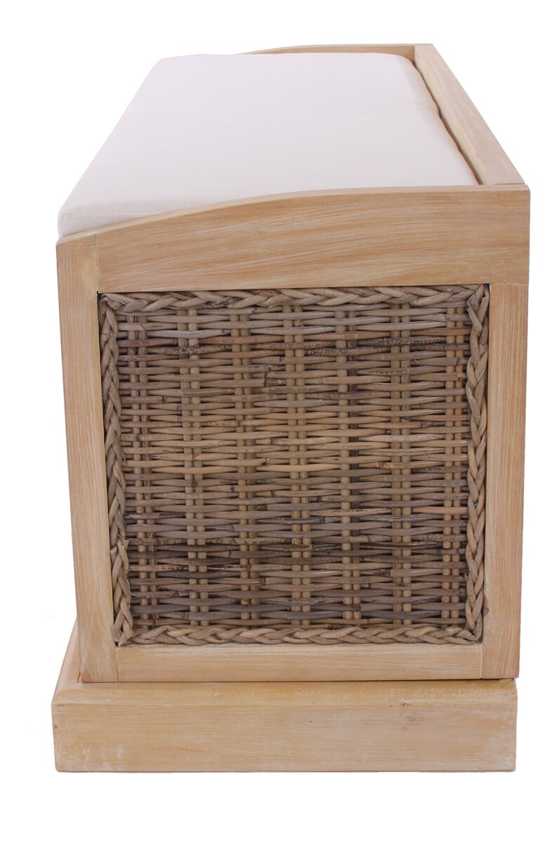 Sitzbank Adana, Aufbewahrungsbox, 3 Körbe, Kubu-Rattan-Geflecht, 112x46x37cm ~ hell