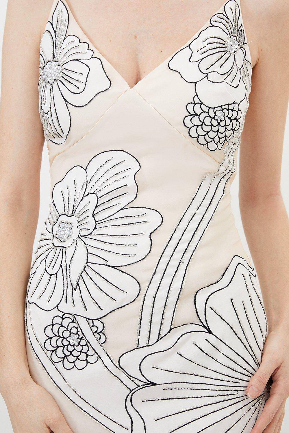KarenMillen Robe Midi En Organdi Satiné Tissé Avec Appliqués