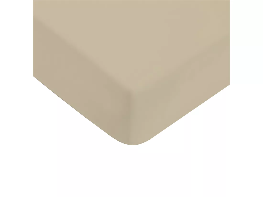 Drap housse uni en coton 57 fils beige 90x190cm