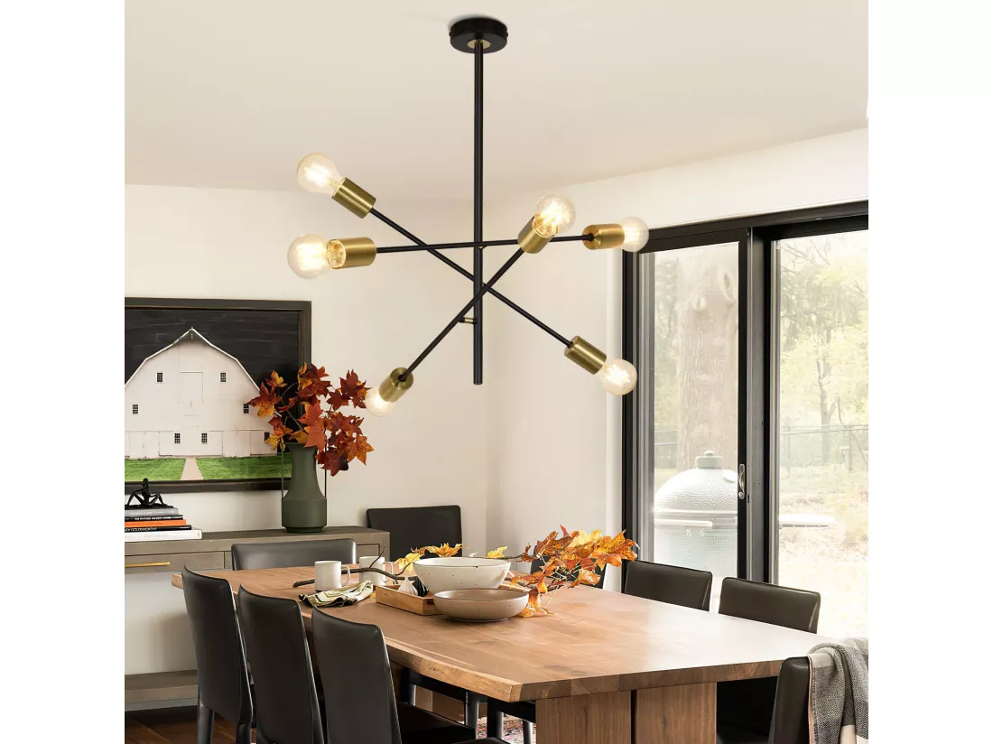 NETTLIFE Lustre De Plafond Pour Salon Suspension Vintage Avec 6 Lampes E27 Noires Style Industriel
