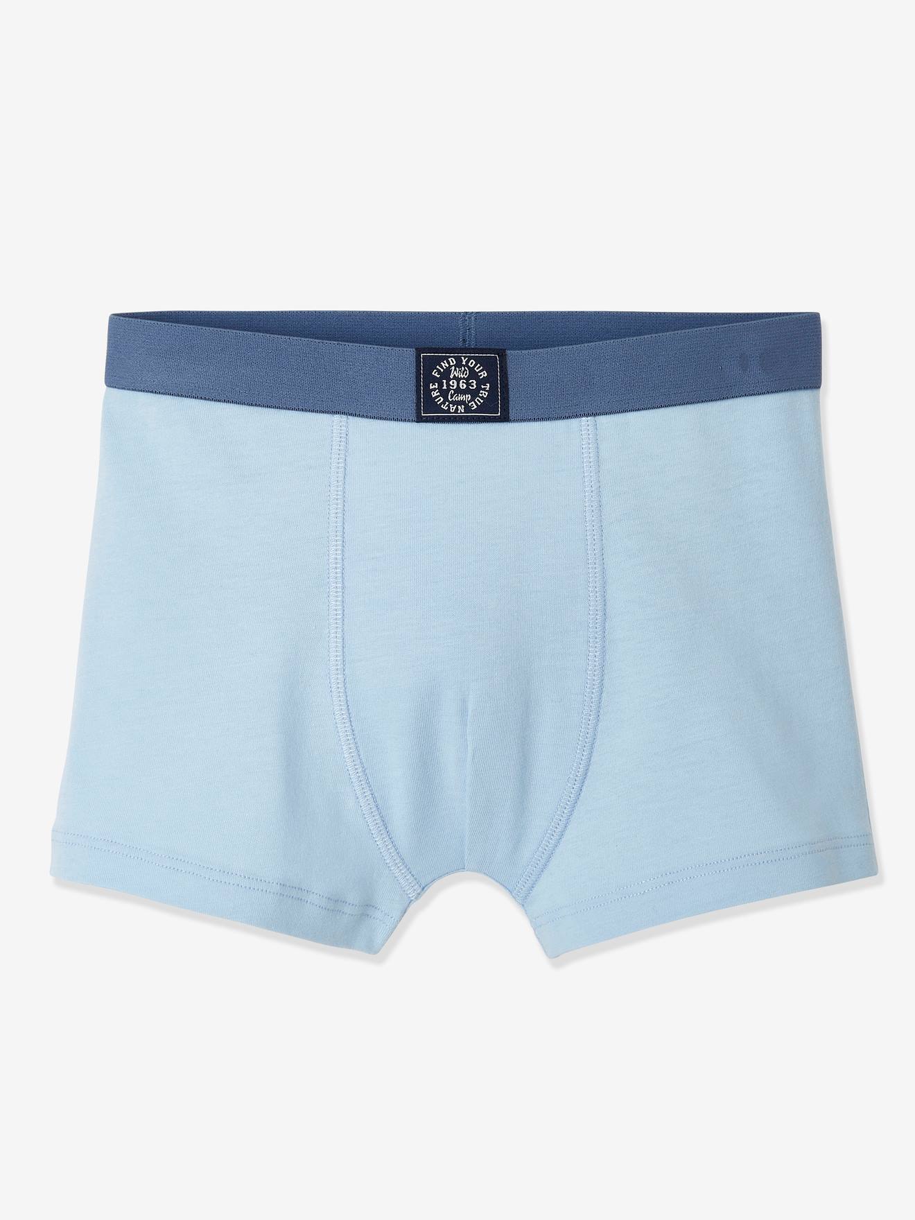 Pacote com 5 cuecas boxer azuis claras em dois tons/multicoloridas para meninos