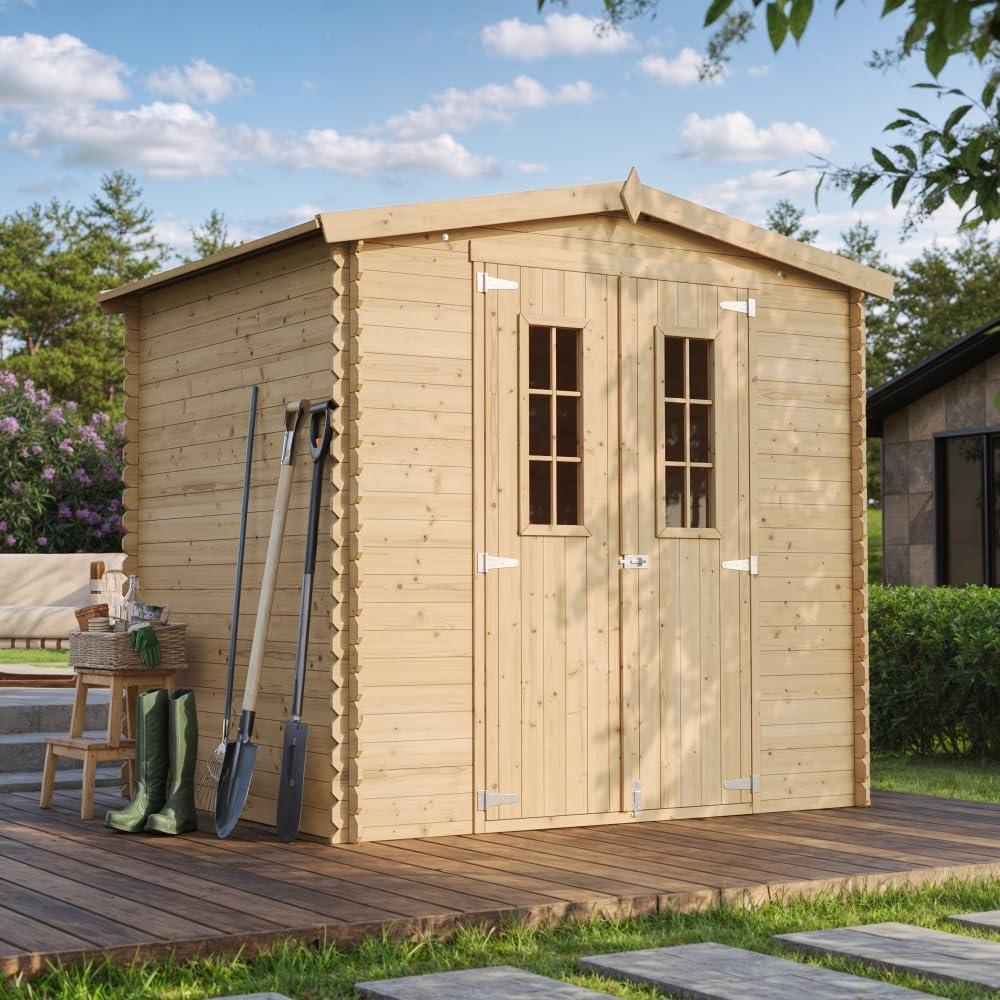 Holzhaus Gartenhaus TIMBELA M369C+M369G - Gartenschuppen Holz mit Boden Imprägnierte B236xL226xH218 cm/ 4.33 m2 Lagerschuppen für Garten - Fahrrad Schuppen - Wasserfestes Dach