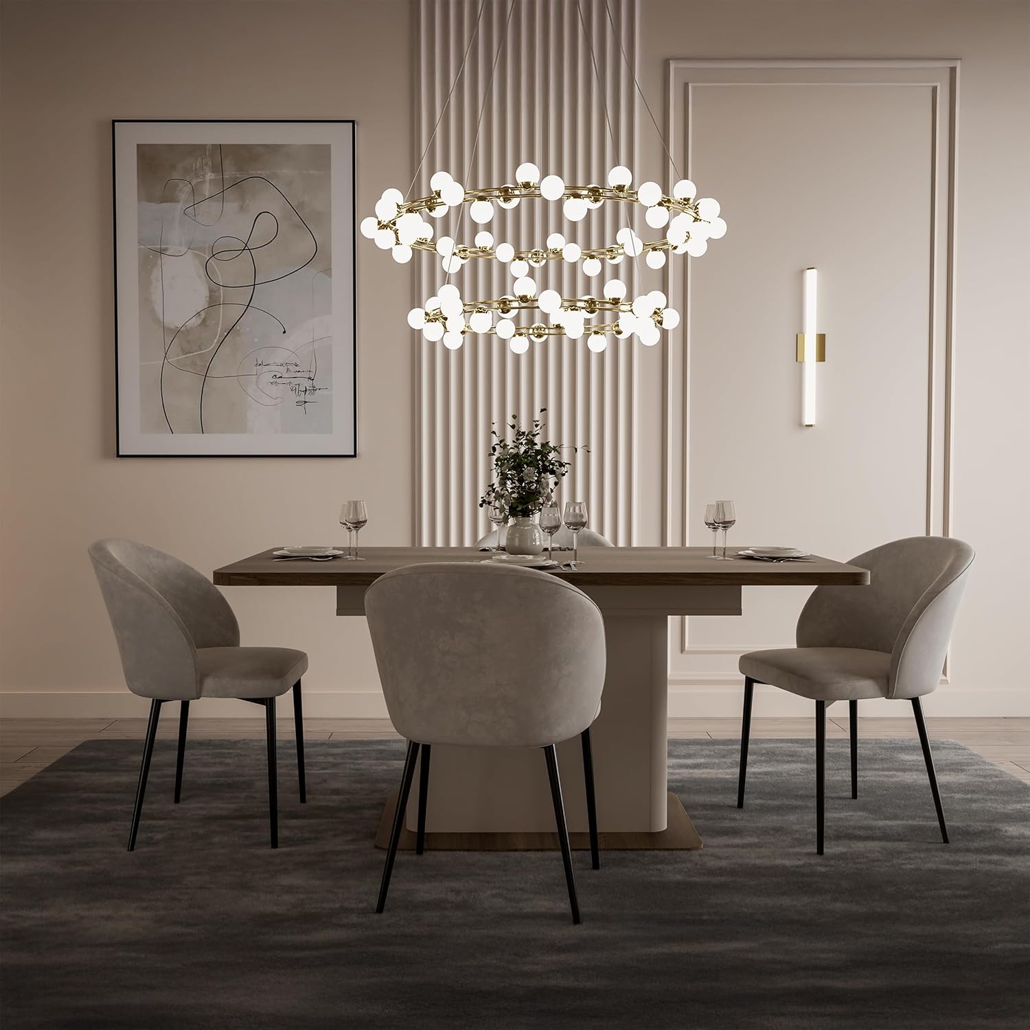 Forte LACETTI Esstisch 160, moderner, ausziehbarer Esstisch, Wohnzimmer, Esszimmer, Kaschmir| Beige mit Valencia Eiche Holzdekor, 160 (200) cm breit x 76,4 cm hoch x 90 cm tief