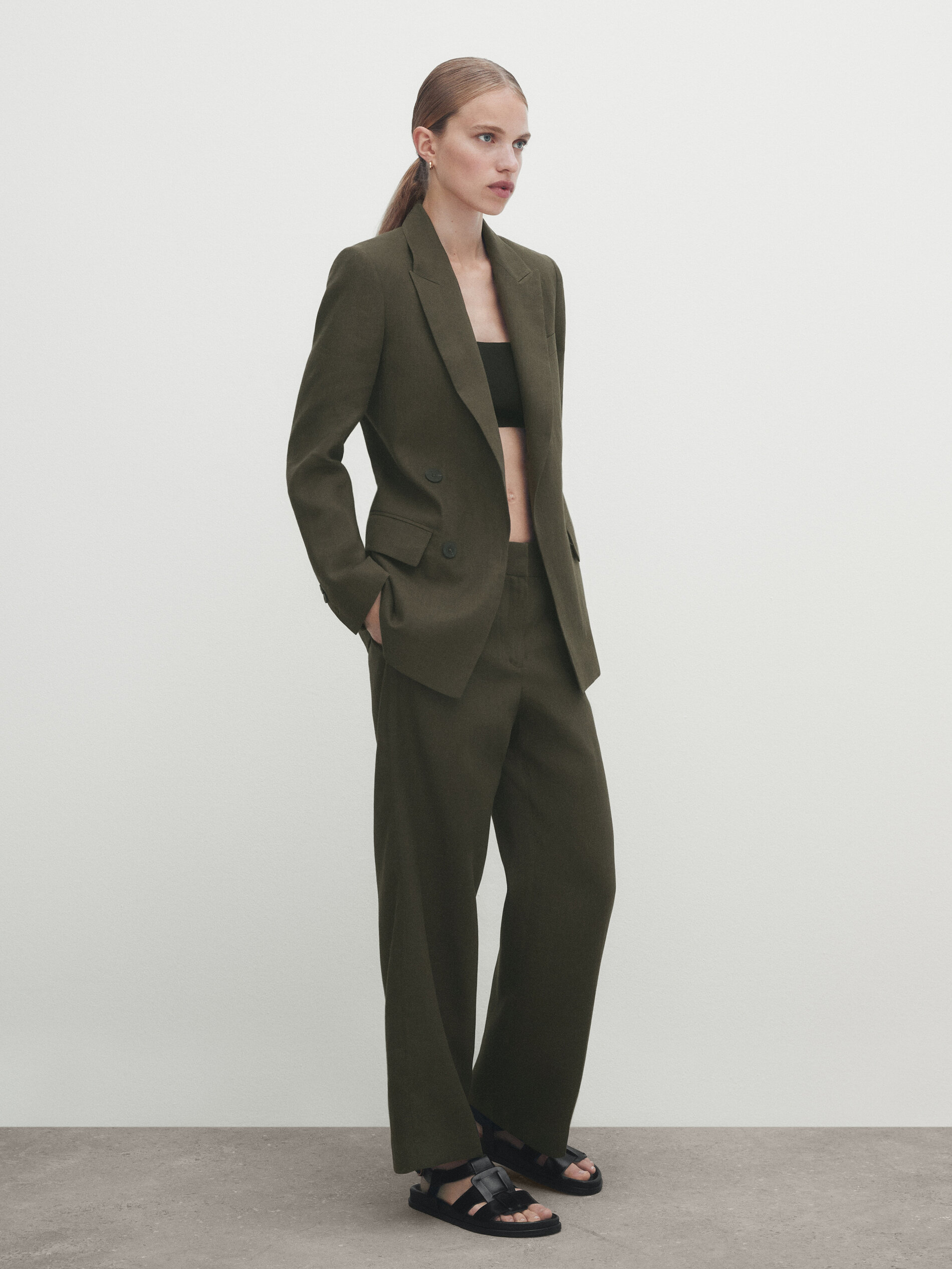 Traje Americana 100% linho cruce falso - GRIS