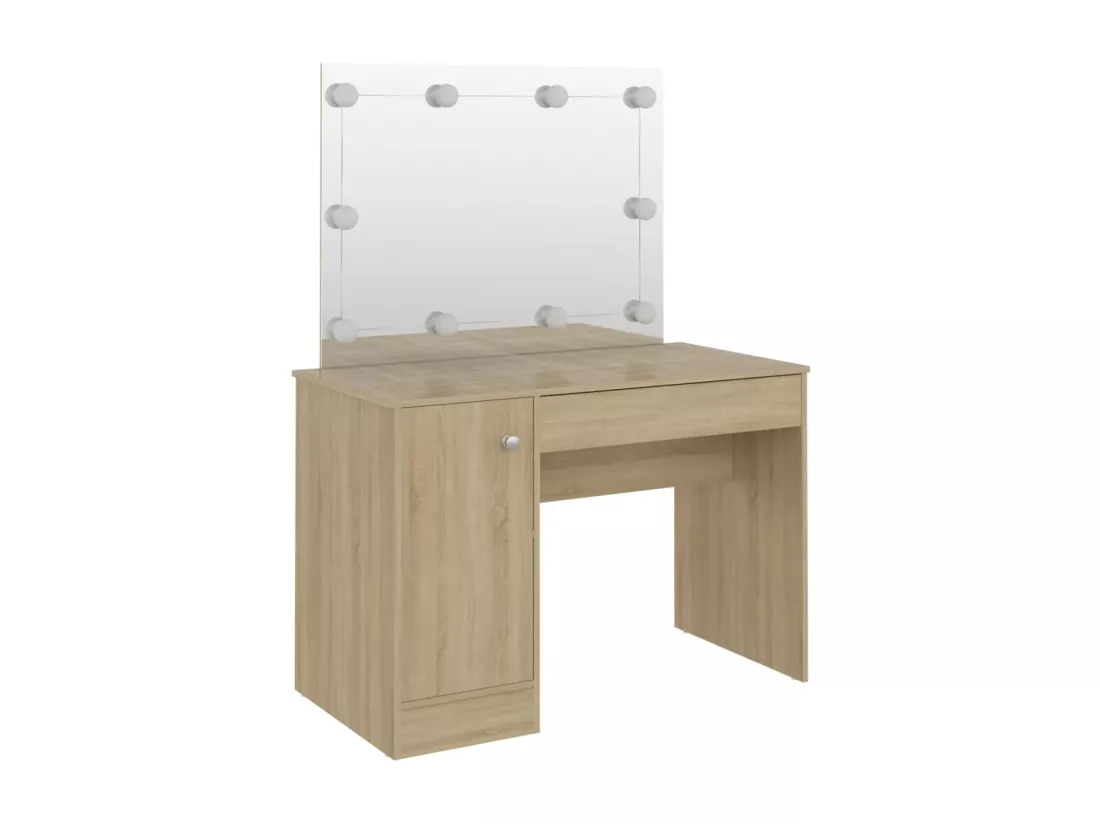 Table de maquillage avec éclairage LED 110x55x145 cm MDF Chêne