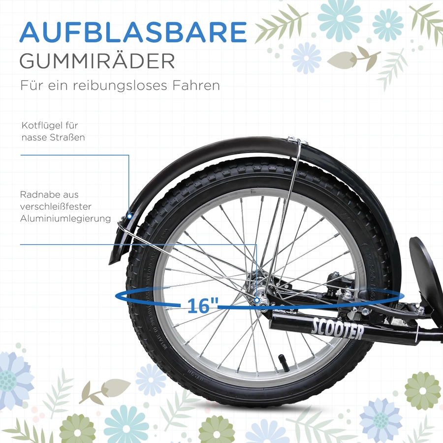 HOMCOM Kinderroller mit Vorderkorb blau, weiß