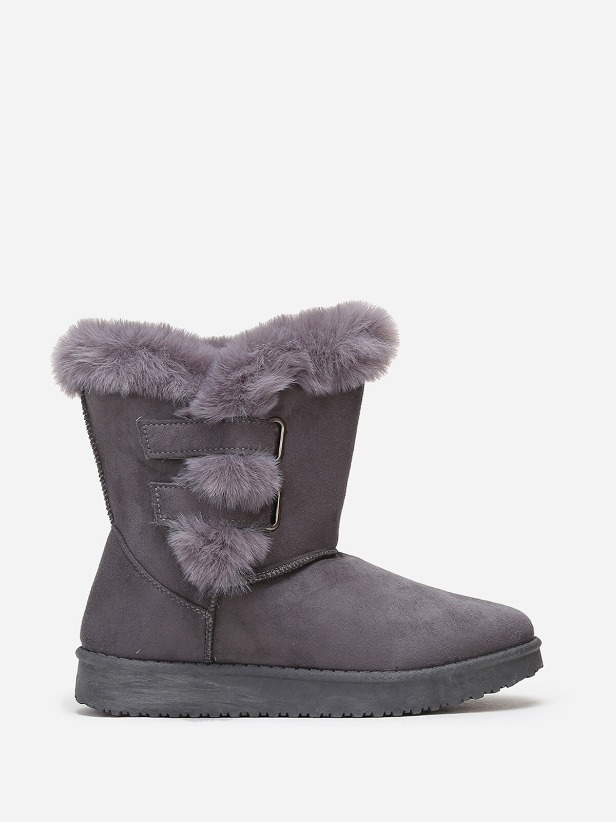Boots en suédine et fausse fourrure à scratchs- Gris