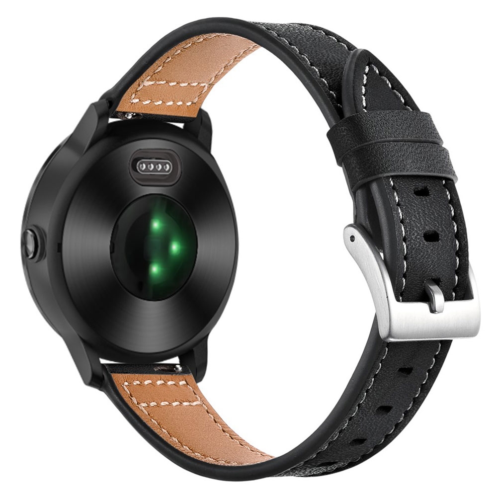 Garmin Vivoactive 5 / 3 / Vivomove HR / Forerunner 645 Music Echtleder Ersatz Armband mit Dornschliesse (Gelenkumfang 173-213 mm) - Schwarz / Silber