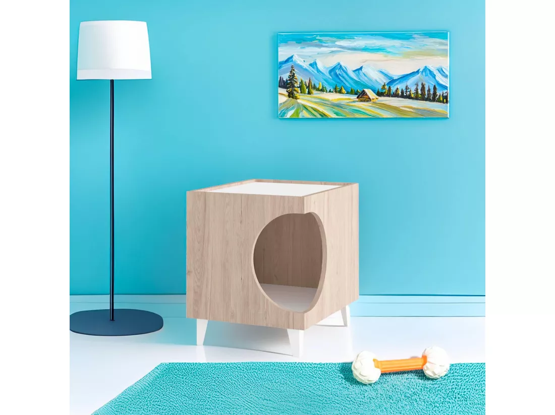 Well Home Table avec trou pour animaux de compagnie en couleur bois 50x40x40cm