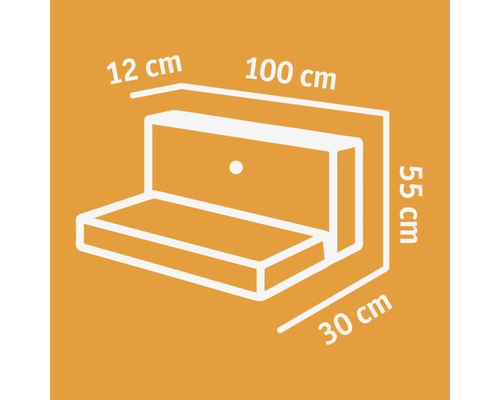 Hoeksteun, zichtbeton, grijs, 100 x 12 x 55 cm, basisdiepte = 30 cm