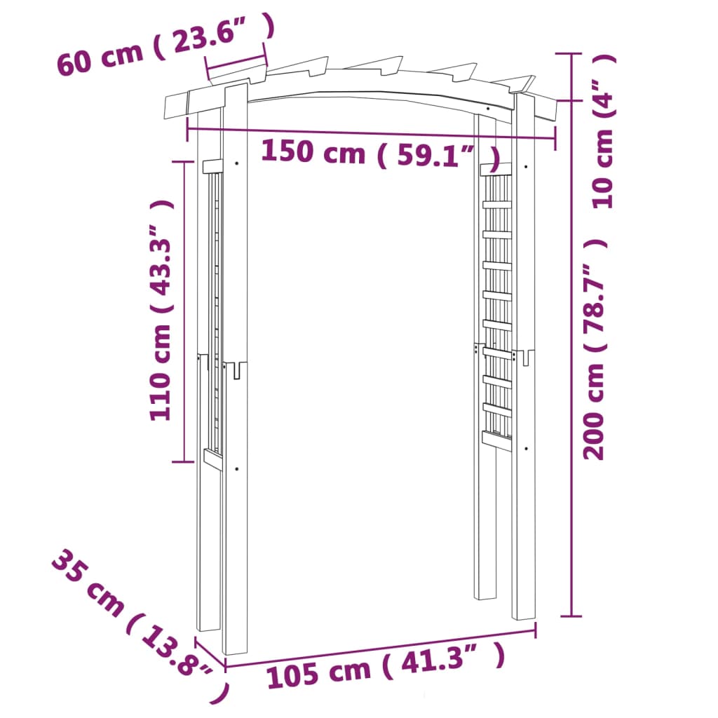 Voûte en treillis 150x60x210 cm bois