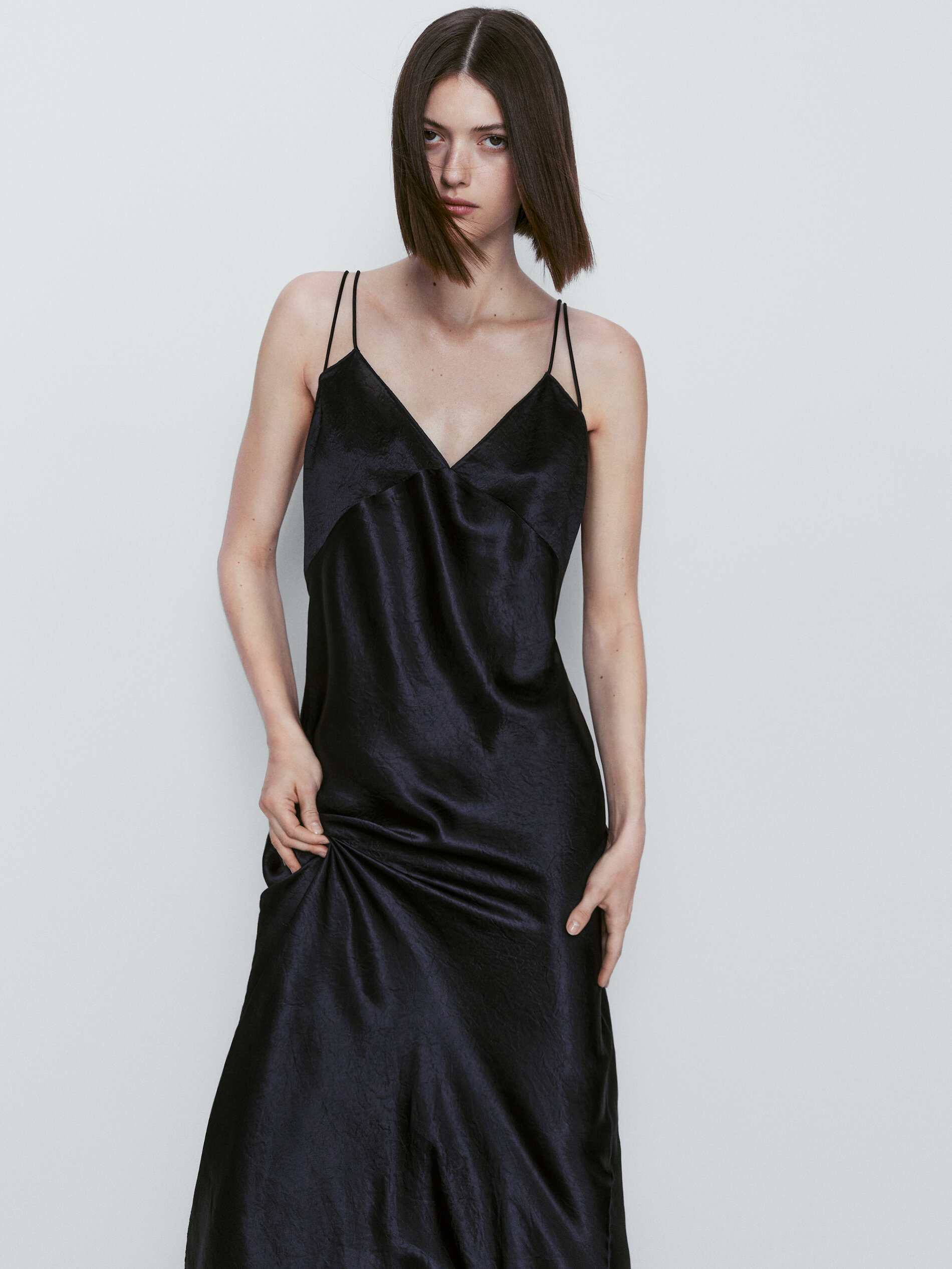 Vestido de cetim estilo camisola - Azul escuro