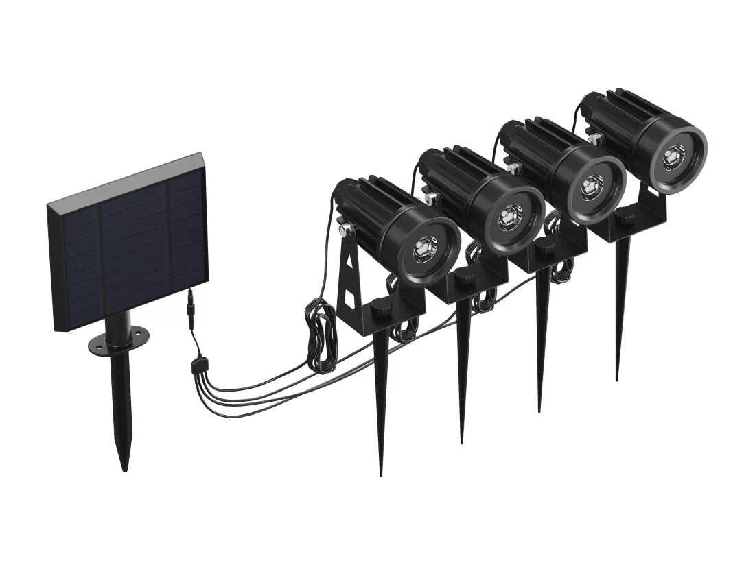 Lot de 4 balises solaires à planter - Panneau déporté - 80 lumens - Noir - DRAGOR