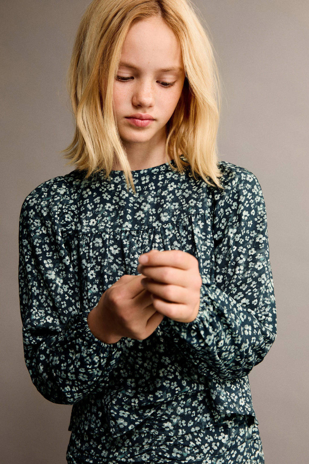 Mango Kids gebloemdetop groen/lichtgroen