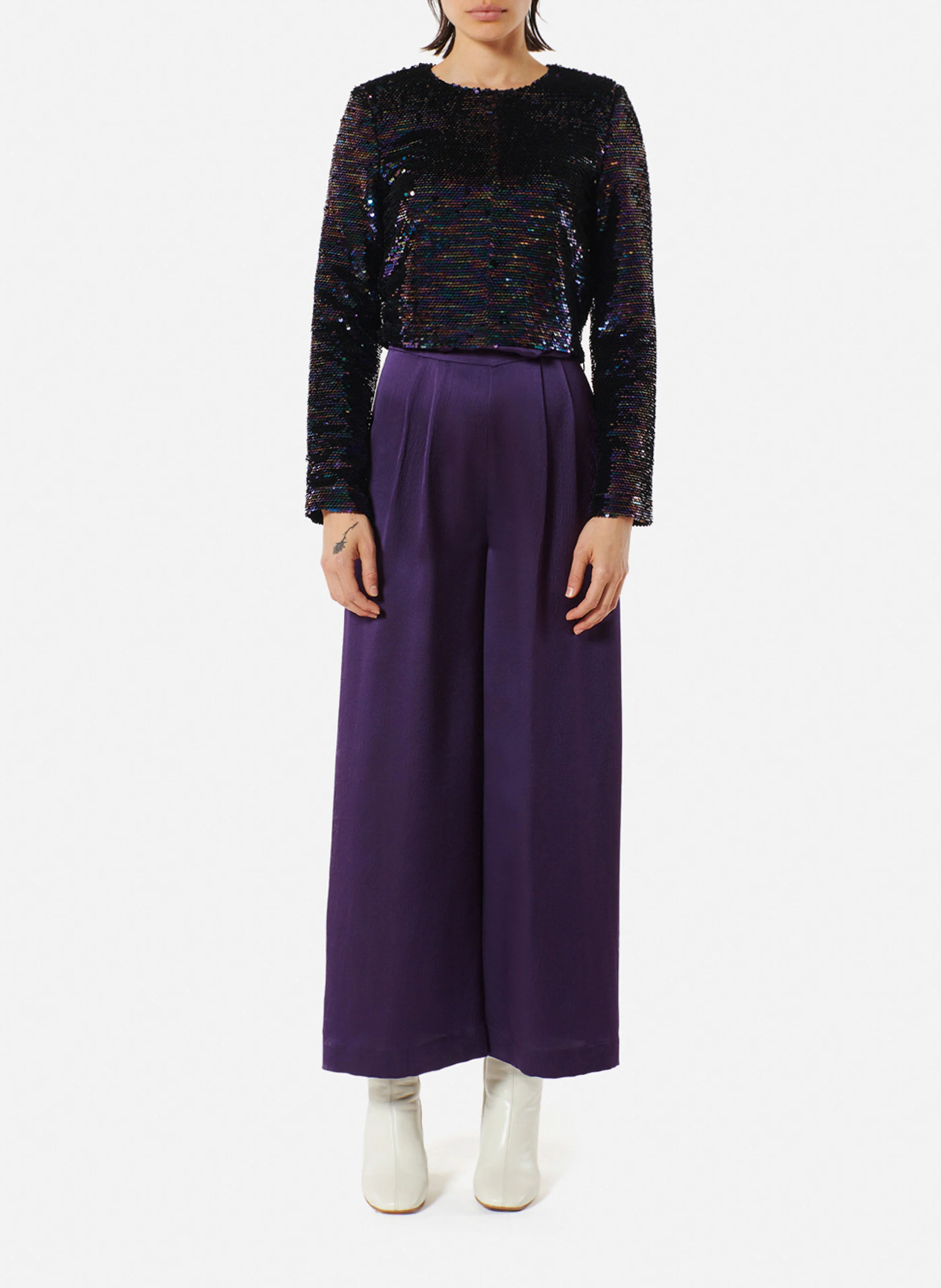 ABBA 2 - Top droit col rond à sequins | Multicolore