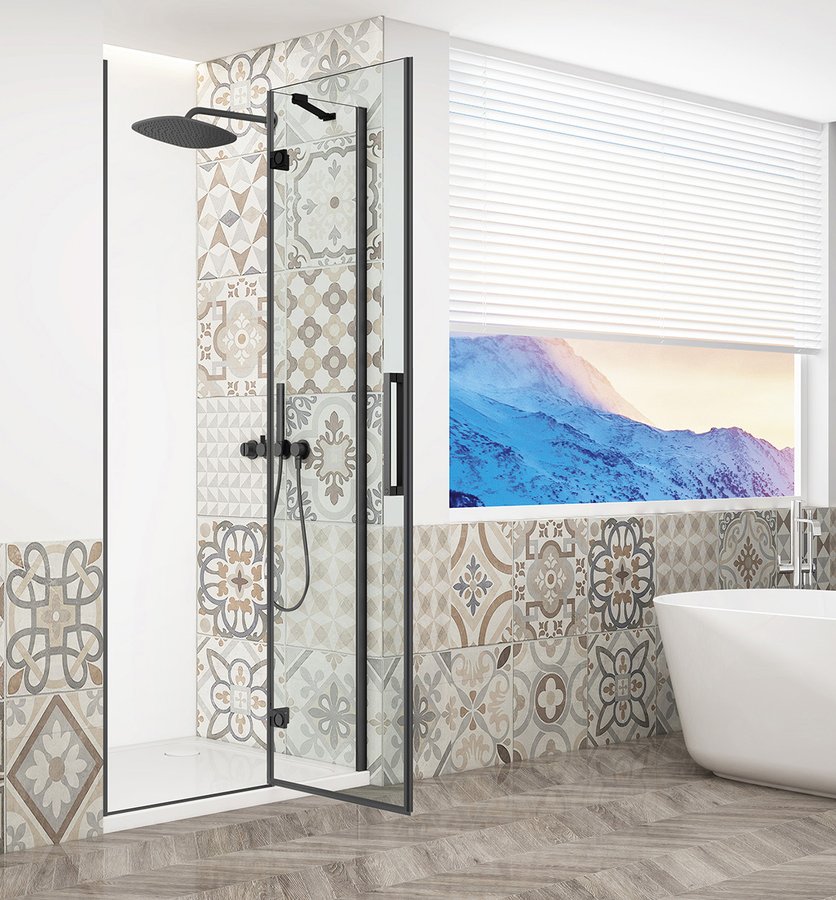Gelco Trinity douchedeur 120cm links met helder glas zwart mat