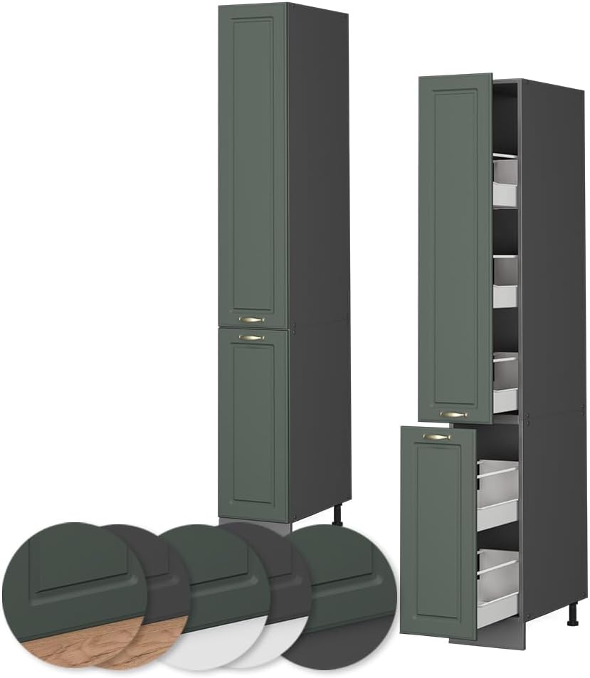 Vicco Apothekerschrank Fame-Line, Medizinschrank für die Küche, Grün-Gold Landhaus/Anthrazit, 30 cm