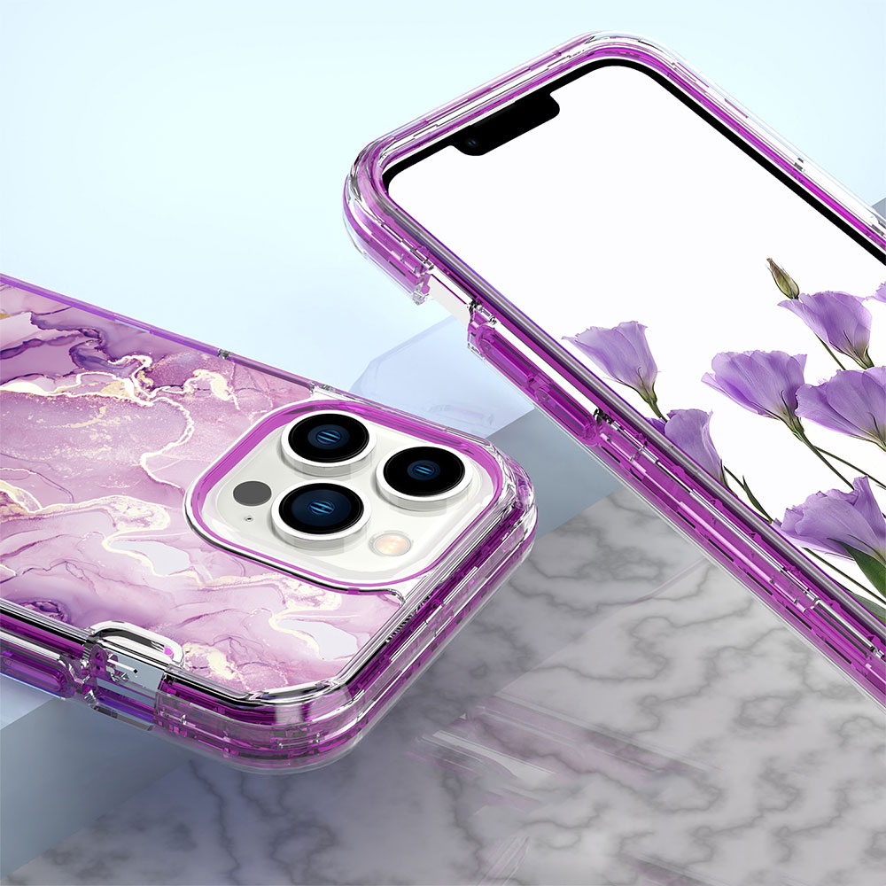 iPhone 13 Pro Hybrid Hülle TPU Bumper mit Acryl Rückseite im Marble Marmor Design - Style 2