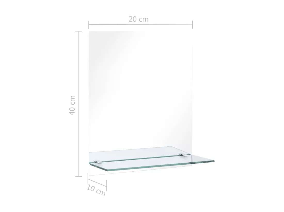 Miroir mural avec étagère 20x40 cm Verre trempé