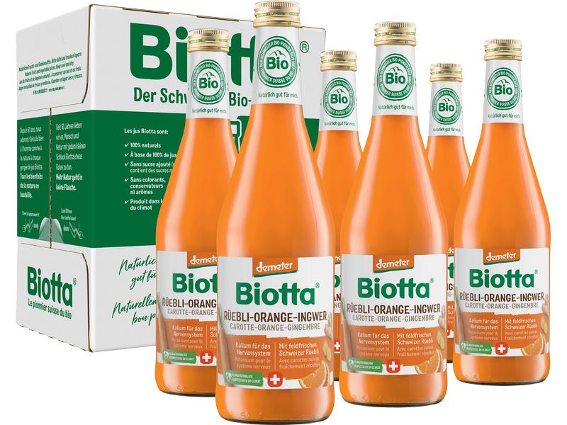 Biotta Biotta Demeter Rüebli-Orange-Ingwer 6 x 0.5 l Gemüse- und Obstsaft aus erntefrischen Bio-Karoten und Bio-Orangen