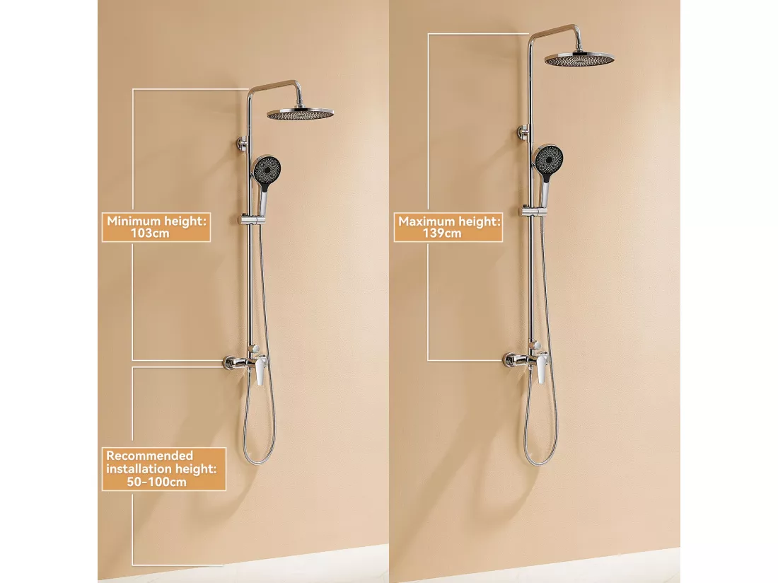 Colonne de Douche,AURALUM MAX Colonne Douche avec Mitigeur Hauteur Réglable,Mitigeur Baignoire avec Tête Douche 26 * 26cm,Pommeau à main 3 Jets