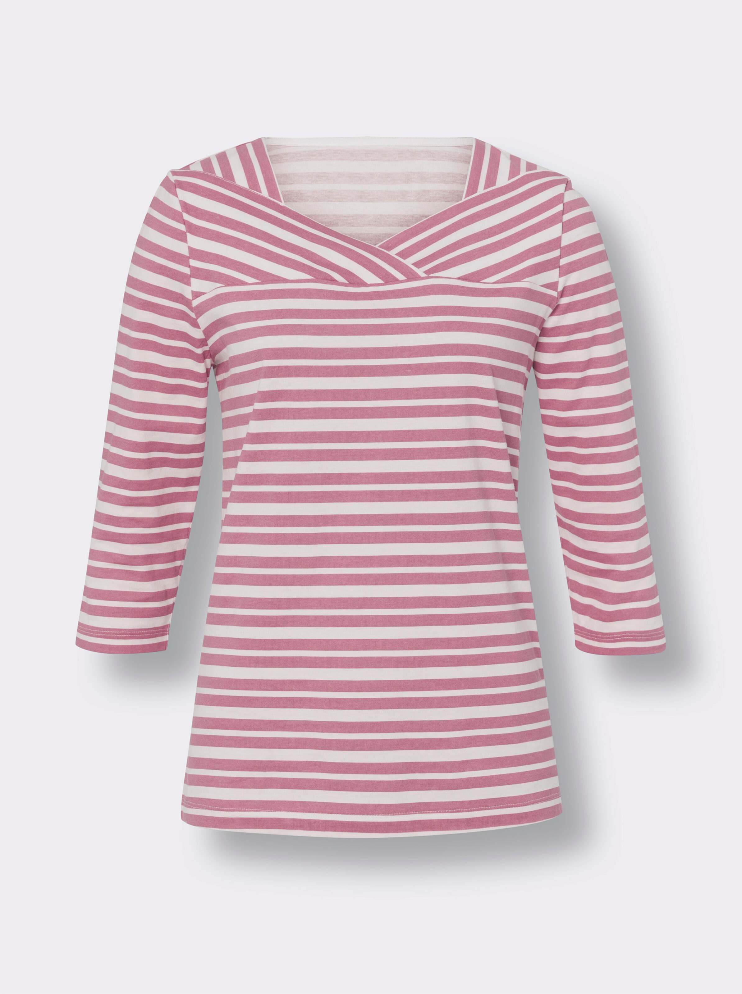Ringelshirt mit überlappendem Ausschnitt